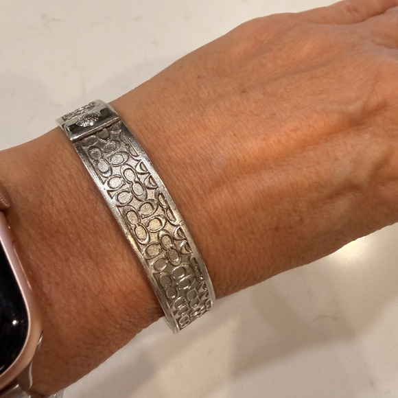 EUC Coach Silver Signature Engraved Logo Bangle Bracelet - Picture 4 of 4